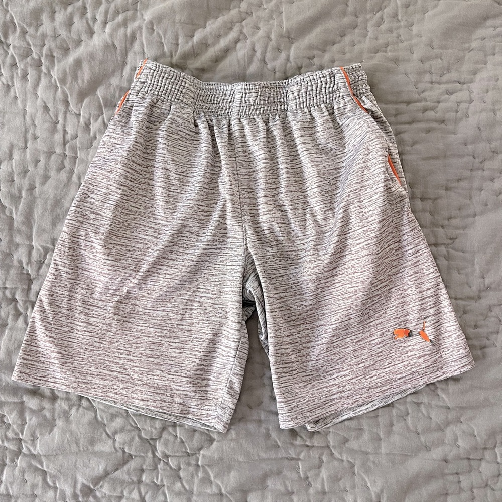 Puma kids Gray Athletic Shorts Orange Accents size 6 boys pockets